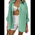 thumbnail image 3 of Camisa de Larga Clásica para Mujer, Blusa Informal de Larga con Botones y Corte Clásico. Verde M, 3 of 8