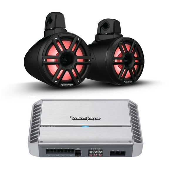 Rockford Fosgate 1 Pair M2WL-8HB 8” Black Color Optix Horn Wake Tower Speakers with PM600X4 4 Channel Marine Amplifier