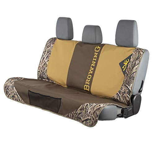 Mid Size Water Resistant 600D Polyester Mossy Oak Break-Up Country Browning Camo Bench Seat Cover Gold Buckmark Bench-Seat Cover with Center Console Access 