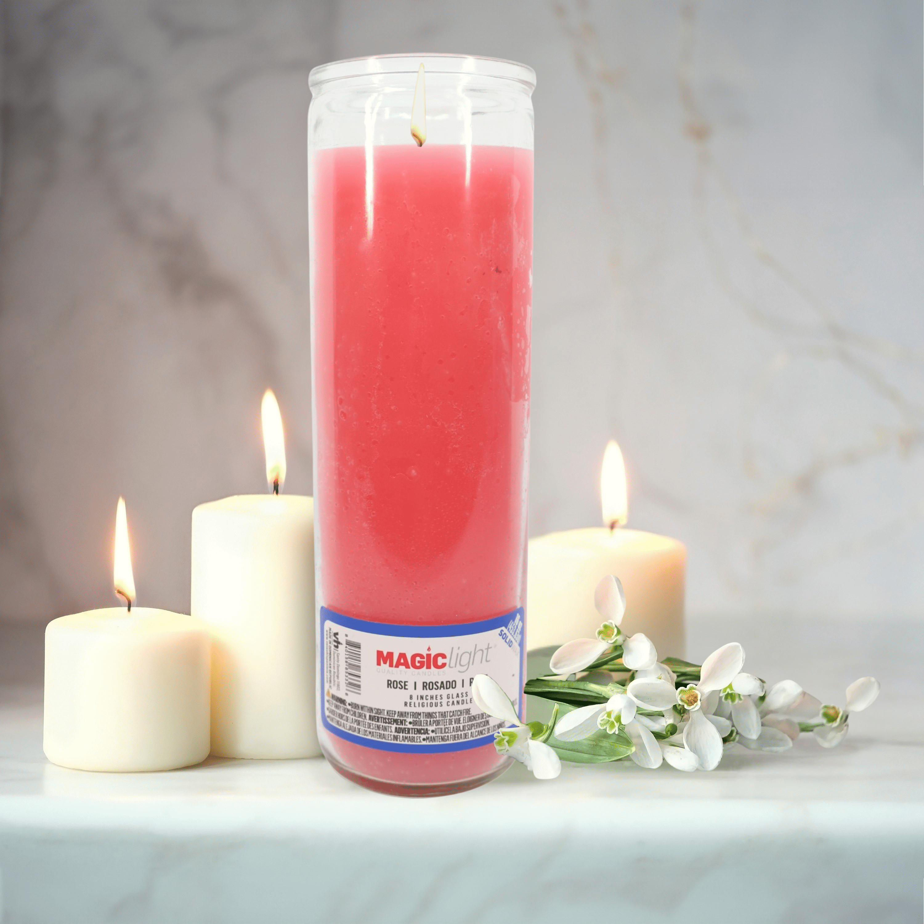 (2 pack) MagicLight Religious Candles 16 oz - Clear Glass Jar, Unscented Pink Wax