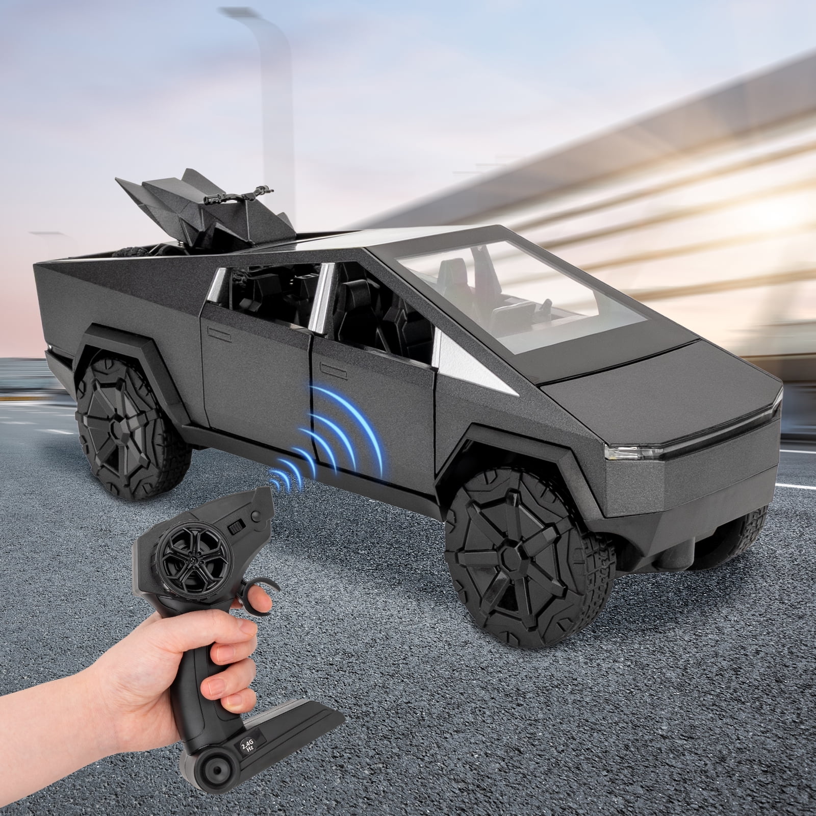 BDTCTK 1:24 RC Radio Control Cybertruck Pickup Truck, Remote Control Car Toy for Kids, 2.4GHz Sound and Light Model Car Die-Casting Alloy Vehicle Collection Gift Gray