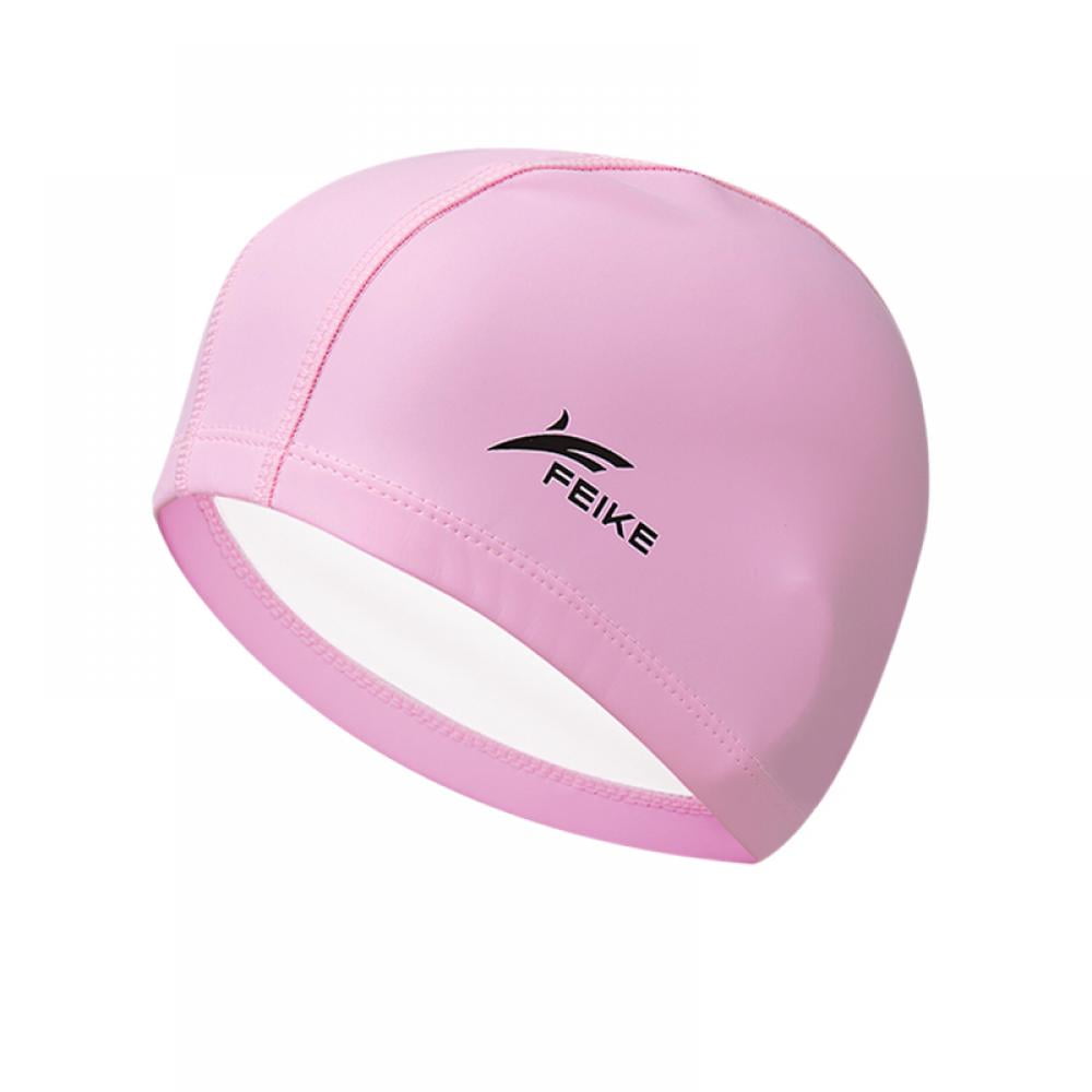 Men Women Silicone Swimming Long Hair Cap Elastic Waterproof Hat Pink 