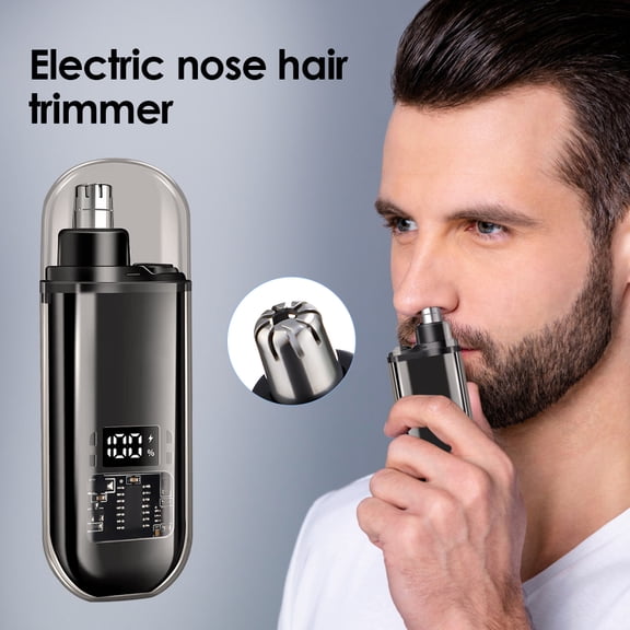 Electric Nose Hair Trimmer for Men - 6000 RPM Safe Rotary Blades, Type-C Charging, 150mAh Battery, Portable Grooming Kit, Black