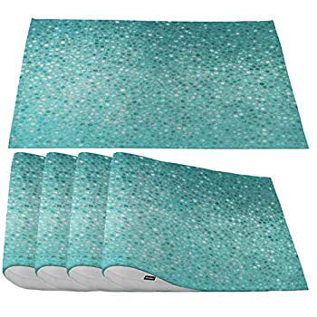 Washable Outdoor Dinner Table Mats Set, Turquoise Round Table Mats