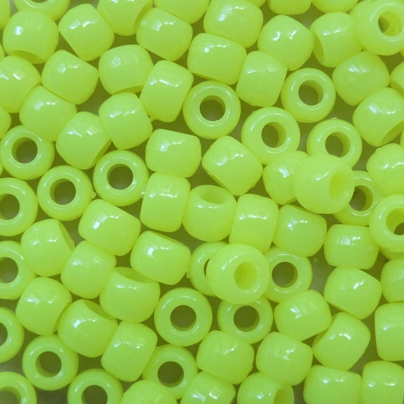 Pony Beads Yellow Lemon Neon Crow Beads 6x9mm Large Hole Made in USA