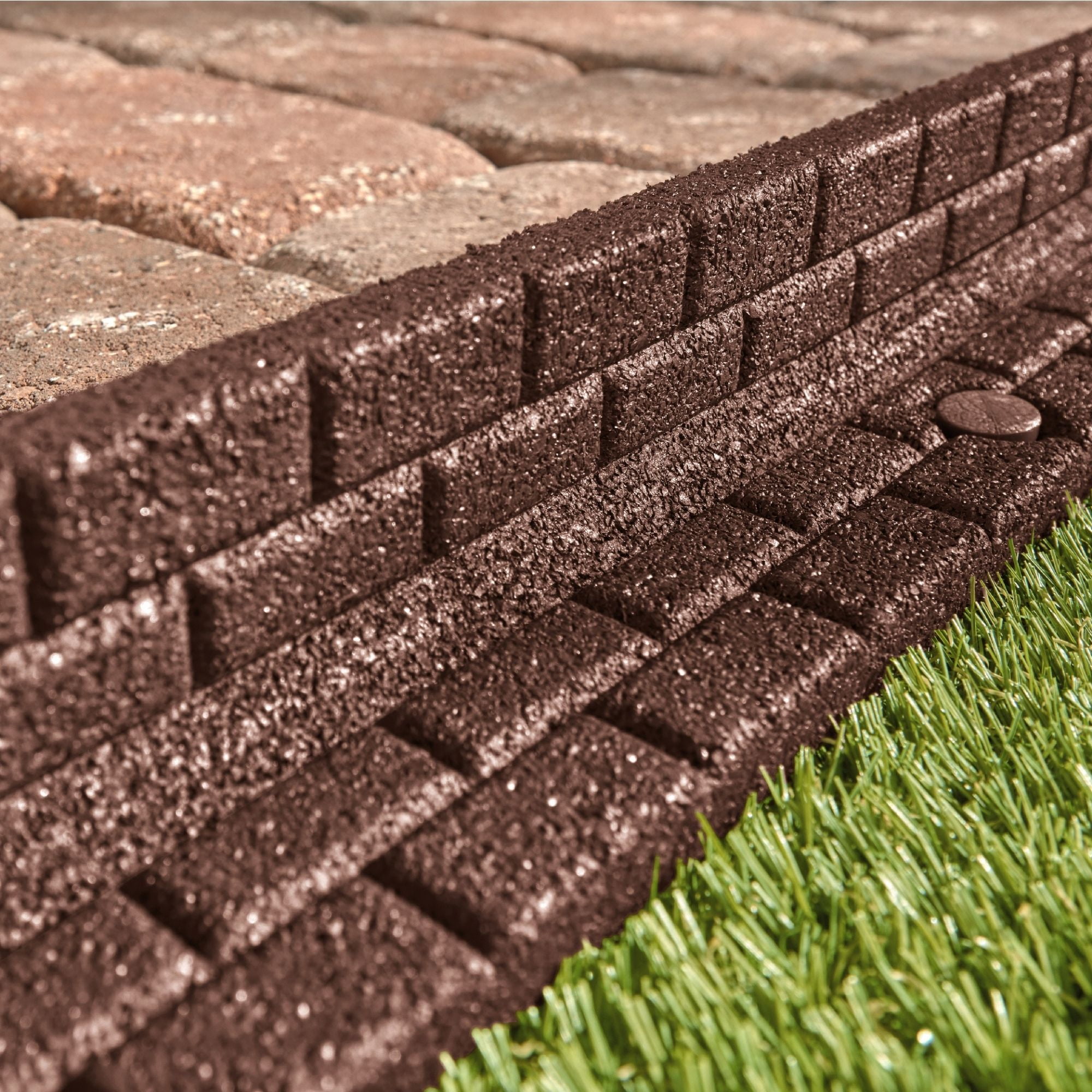 GroundSmart Brickface Landscape Edging, 4' Brown Rubber Garden Edging Border, 48 pack
