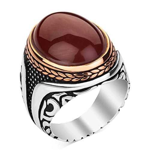 Roarsilver 925k Silver Mens Ring-Handmade Mens Ring-Agate Stone Ring-Signet Ring Mens-Jewelry Gift For Mens-Silver Rings for Men-Agate Wedding Ring | 5