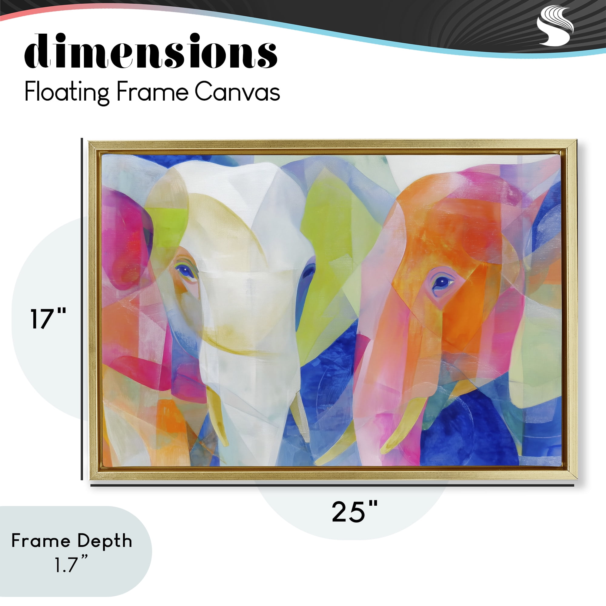 Stupell Industries Two Elephants Geometric Composition Gold Framed Floater Canvas Wall Art, design by Chromatic Storm Studio