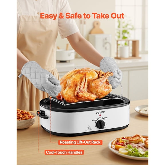 18QT Turkey Roaster Oven Electric, Self-Basting Lid for Juicy Meals, Adjustable Temperature 150-450°F, Includes Removable Pan and Cooking Rack