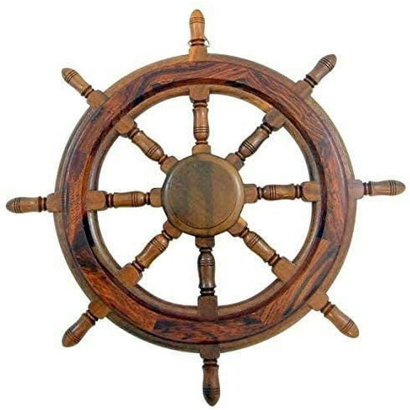 Nagina International Westman Works Gifts Wooden Pirate Ship Wheel Handmade 16 Inch Tall Wall Hanging Decor Home Decoration
