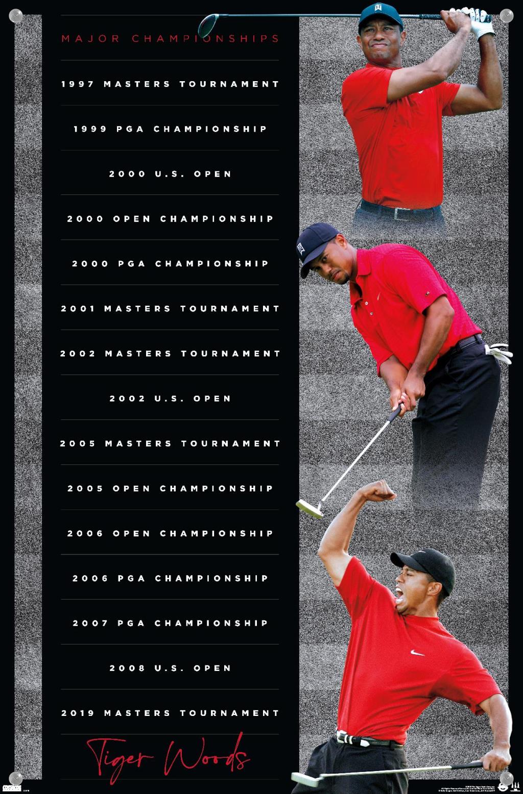 Tiger Woods - Majors 14.72" x 22.37" Poster, by Trends International