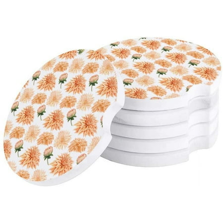 

FMSHPON Orange Flower Blooming Chrysanthemum Set of 2 Car Coaster for Drinks Absorbent Ceramic Stone Coasters Cup Mat with Cork Base for Home Kitchen Room Coffee Table Bar Decor
