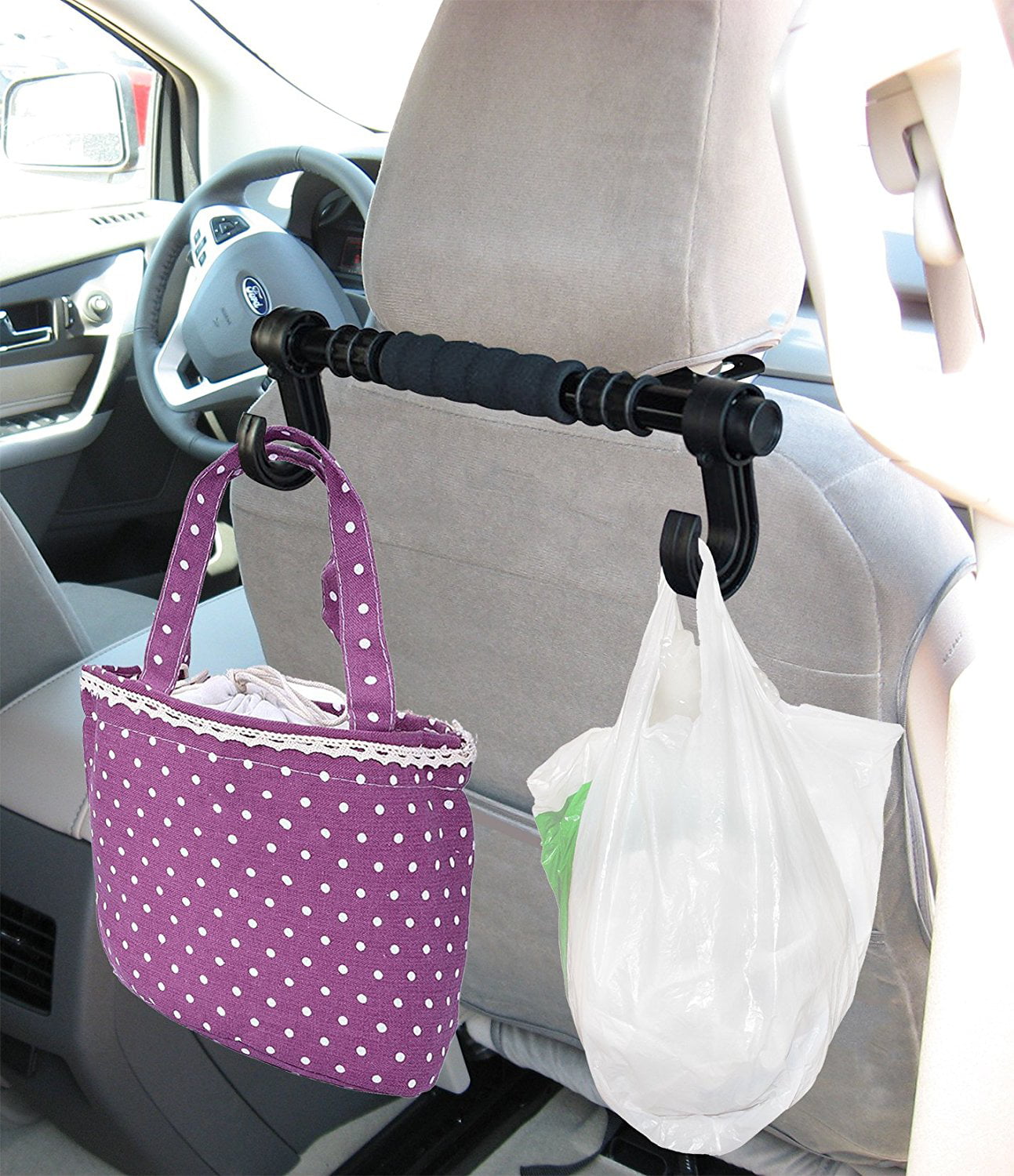 viewm 4 Pcs Car Hooks Headrest Hangers for Purse Grocery Bags Handbag to Keep Them from Sliding Around While Driving Black 4 pcs 