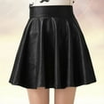 thumbnail image 3 of Hurxie 2025 Pu Leather Skirts for Girls Kids & Teen & Toddler & Faux Leather Pleated Skirts High Waist Uniform Casual Skirt Black 12-14, 3 of 5