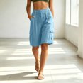 thumbnail image 2 of SRZYMJ Womens Bermuda Shorts Knee Length Loose Fit High Waisted Wide Leg Drawstring Work Hiking Cargo Shorts with Pockets, 2 of 4