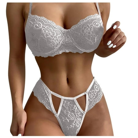 

BIZIZA Women s Lingerie Sets Sexy Push Up Babydoll Plus Size Lace 2 Piece Bra and Panty Set White XL