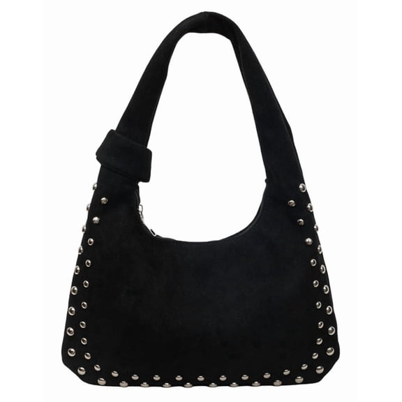 NCY Suede Purse Studded Hobo Shoulder Bag for Women Crescent Bags Fashion Underarm Bag with Silver Rivets Handbag