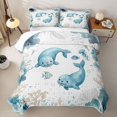 thumbnail image 2 of Manfei Kawaii Sea Walrus Quilt Full,Lovely Ocean Themed Art Full Bedspread Sets,White Green,3-Piece, 2 of 7
