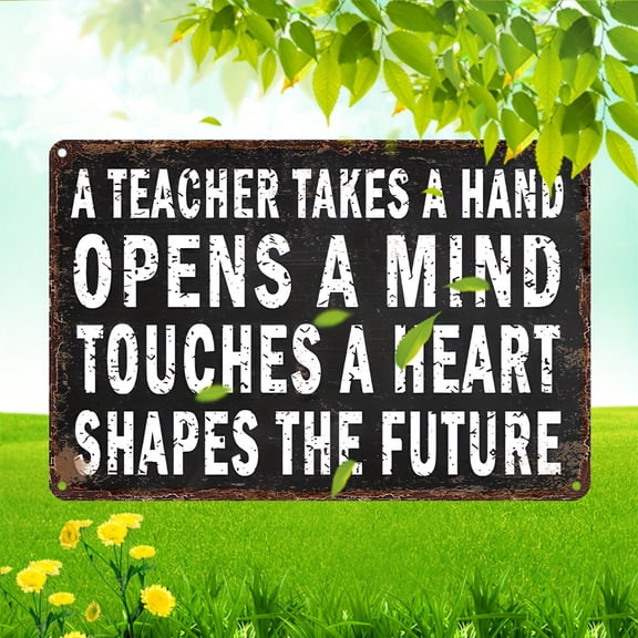 "A Teacher Takes A Hand" Vintage Metal Sign, 12x8 Inch Aluminum Wall Decor Plaque with Teacher Quote for Classroom, School, Teacher Gift Idea