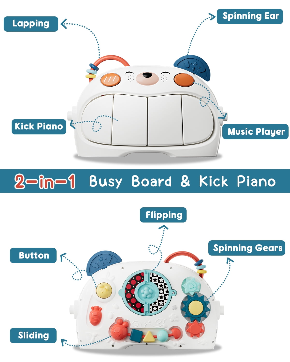 Lauon Bear Style Baby Play Mat - Double-Sided Piano & Kick Tolerance - Upgraded Thickness for Neck Strength & Activity Development - Keep Your Baby Occupied with Play Gym, Tummy Time Toys - 500K Playt