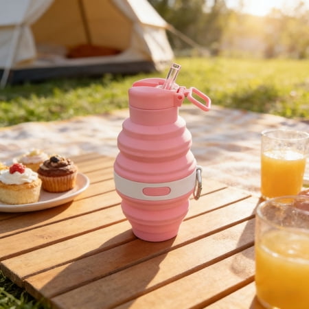 475ml Collapsible Water Bottles Silicone Portable Hiking Cups with Retractable Folding Drink Cups Travel Tools