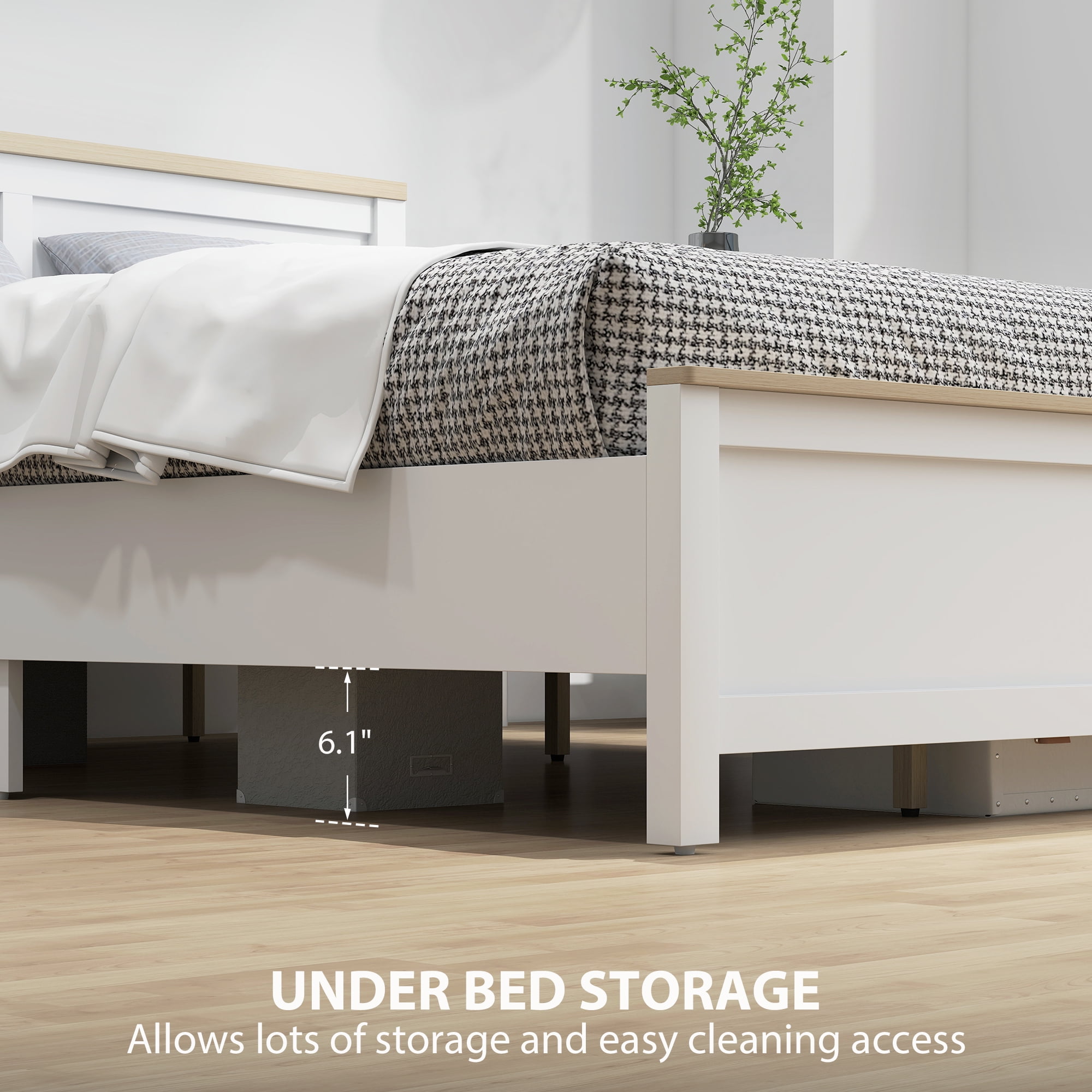 HOMCOM Queen Size Bed Frame with Headboard and Footboard, Queen Platform Bed Frame with Wooden Slats, No Box Spring Needed, Easy Assembly, White