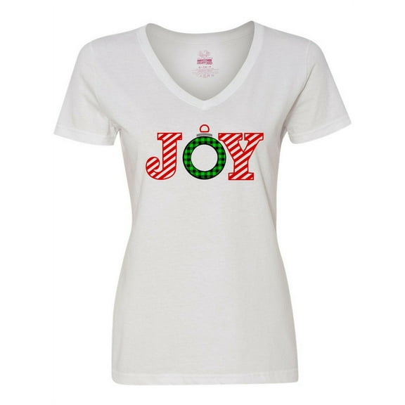 Inktastic Joy Christmas Ornament with Candy Cane Stripes Women's V-Neck T-Shirt