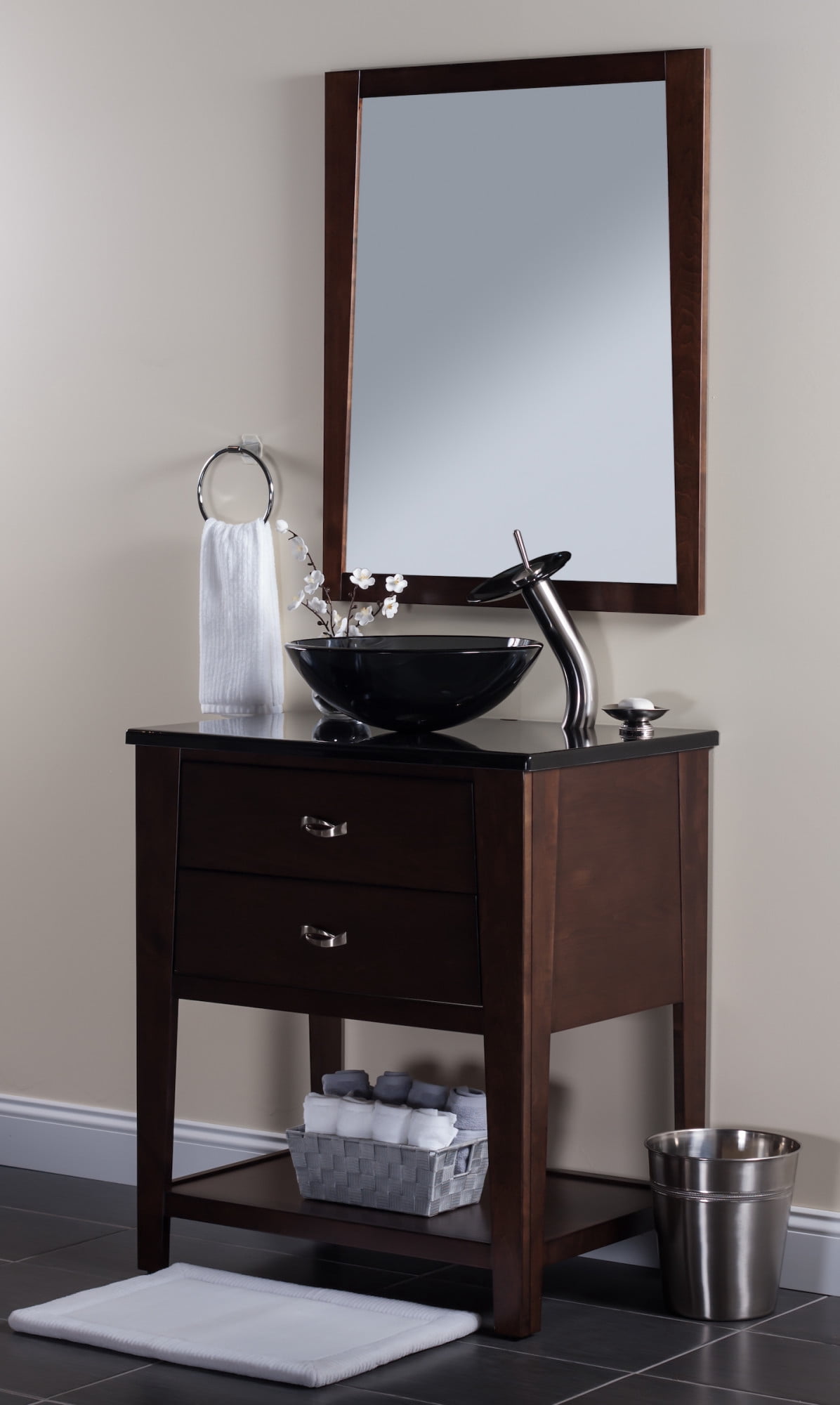 Miseno MNO-G861-BN Circular 16-1/2" Glass Bathroom Sink; Brushed Nickel Drain