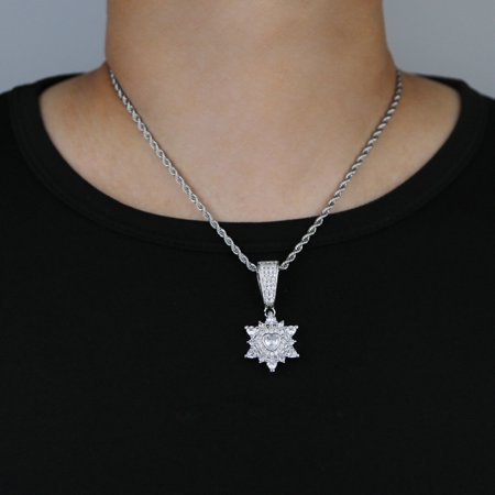 Bling 5A CZ Iced Out Strar Heart 14K White Gold Pendant Necklace Micro Paved Cubic Zirconia for Men Women Hip Hop Jewelry