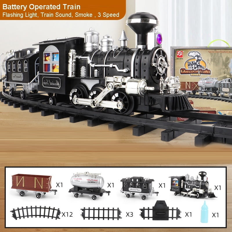 Electric Track Train Toy Set Steam Train With Smoke Lights Sounds Kid's Gift UK 