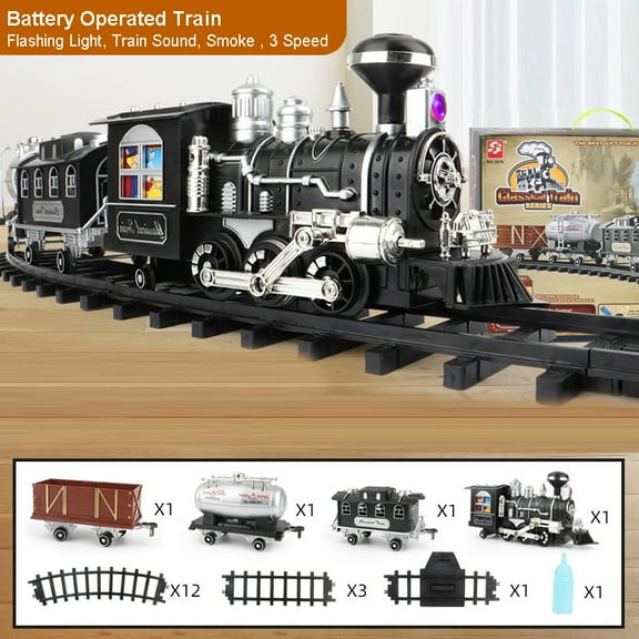 Remote Control Train Set with Smoke, Sound and Light, RC Train Toy Under Christmas Tree, Birthday Gift for Boys and Girls