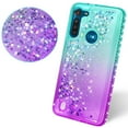 thumbnail image 3 of Moto G8 Power Lite Case with Tempered Glass Screen Protector SOGA Diamond Liquid Quicksand Cover Cute Girl Women Phone Case - Teal / Purple, 3 of 5