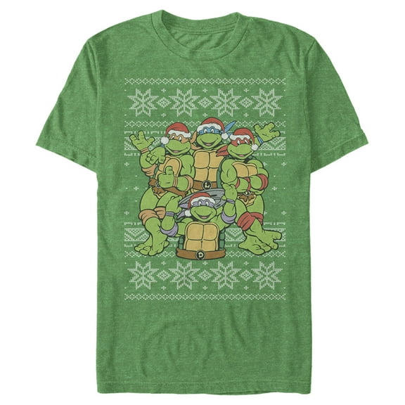 Men's Teenage Mutant Ninja Turtles Ugly Christmas Sweater Graphic Tee Kelly Heather Medium
