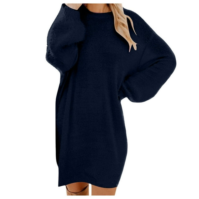 Kcodviy Robe Chandail d'Hiver pour Femmes en Tricot, Col Roulé, Chaude, Manches Longues, Robes pour Femmes, Très Petite, avec Poche, Mini Robe Chandail