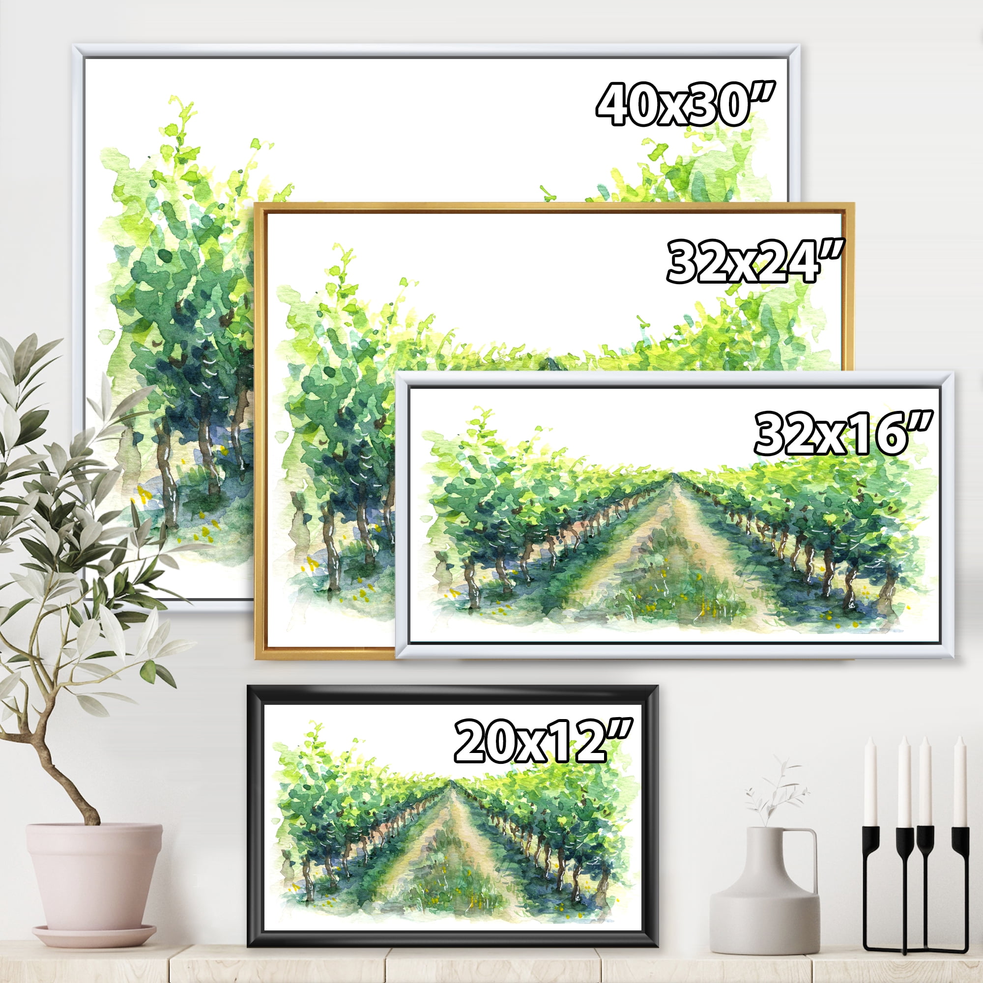 Designart 'Rural Scene Vineyard Path' Traditional Framed Canvas Wall Art Print