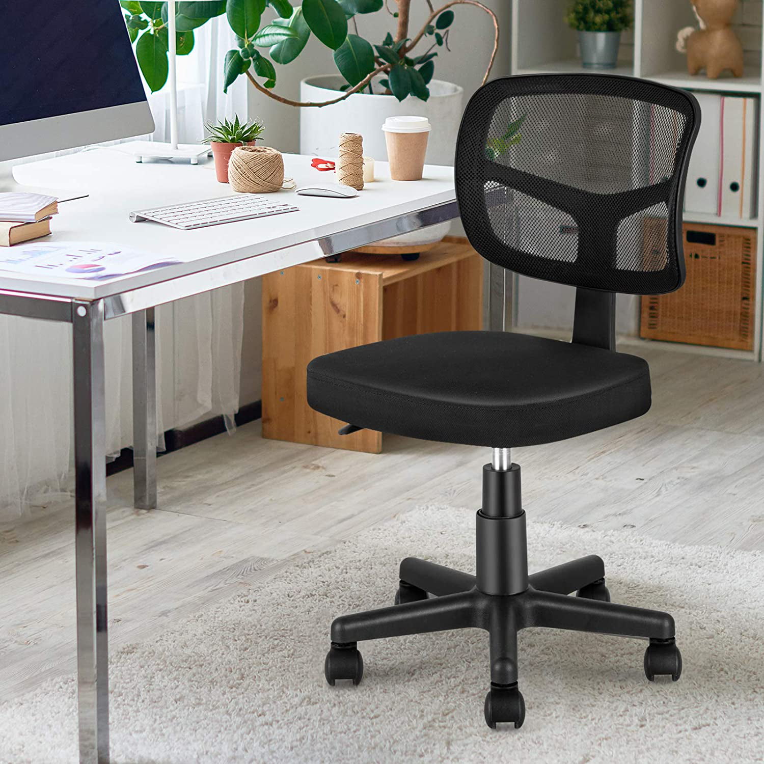 Mid-back Mesh Armless Height Adjustable Desk Chair Computer Swivel Simple Office 