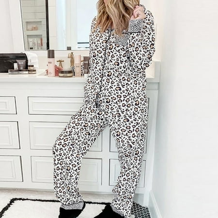 

Womens Pajama Set Long Sleeve Leopard Print Sleepwear Nightwear Soft Pjs Lounge Sets