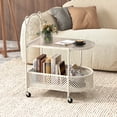 thumbnail image 2 of Gymax 2-Tier Mobile Glass Coffee Table w/ Bear Pattern Storage Basket Transparent & White, 2 of 10