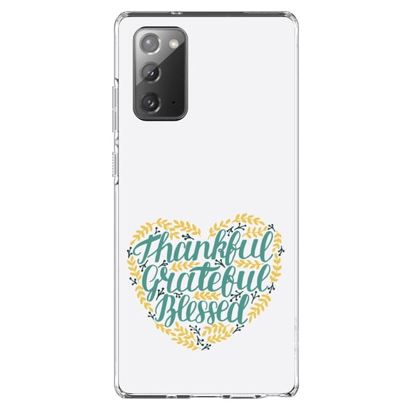 DistinctInk Clear Shockproof Hybrid Case for Galaxy Note 20 ULTRA (6.9" Screen) - TPU Bumper, Acrylic Back, Tempered Glass Screen Protector - Thankful / Grateful / Blessed - Heart Flowers