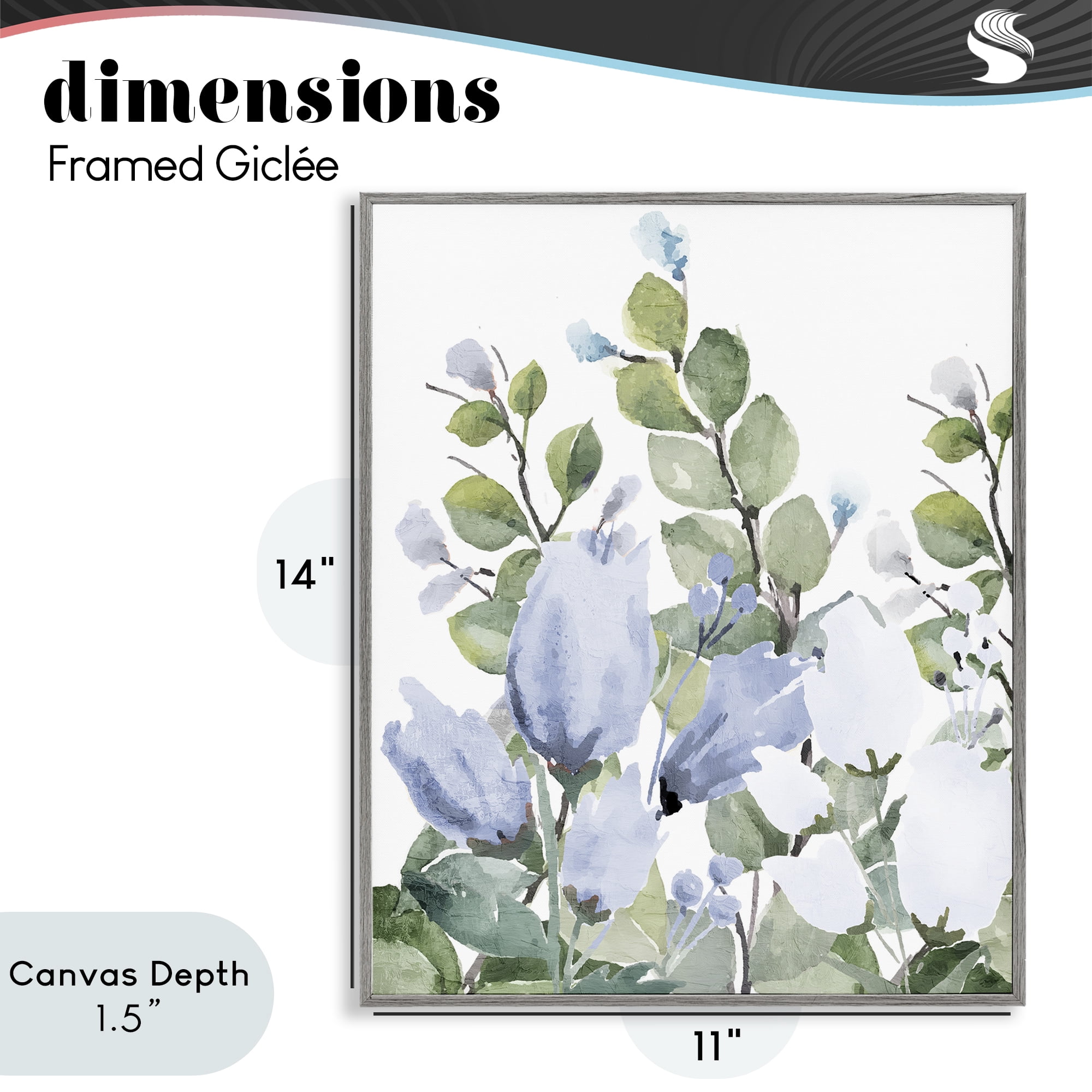 Stupell Industries Blue Spring Botanicals Gray Framed Giclee Art, design by Kim Allen