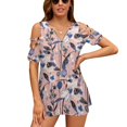 thumbnail image 1 of Motif Fleurs Pastel Roses Femmes Manches Courtes Col Rond Creux Bretelles Tees Streetwear Motif Fleurs de Printemps, 1 of 5