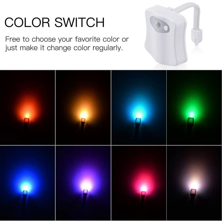 Motion Sensor Toilet Light, Body Auto Motion Activated LED Toilet Seat Bowl  Night Light Lamp 8-Color Changing Tolit lights (2 Pack) 
