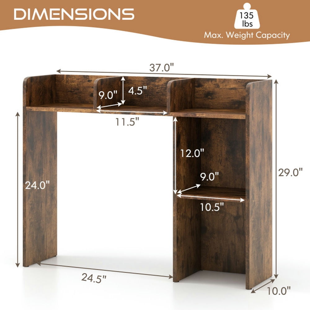 Demi Bonn 3-Tier Multipurpose Desk Bookshelf with 4 Shelves, Freestanding Display Shelf, Brown