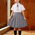 thumbnail image 2 of KyCheLot Girls Dress Set 3 Piece School Uniform Button down Short Sleeve Shirts with Bowties and Pleated Skirts 3-15Years, 2 of 7