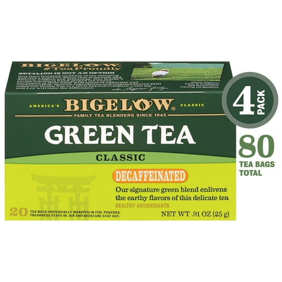 Bigelow Decaffeinated Green Tea, 20 Ct Tea Bags, 4 Pack