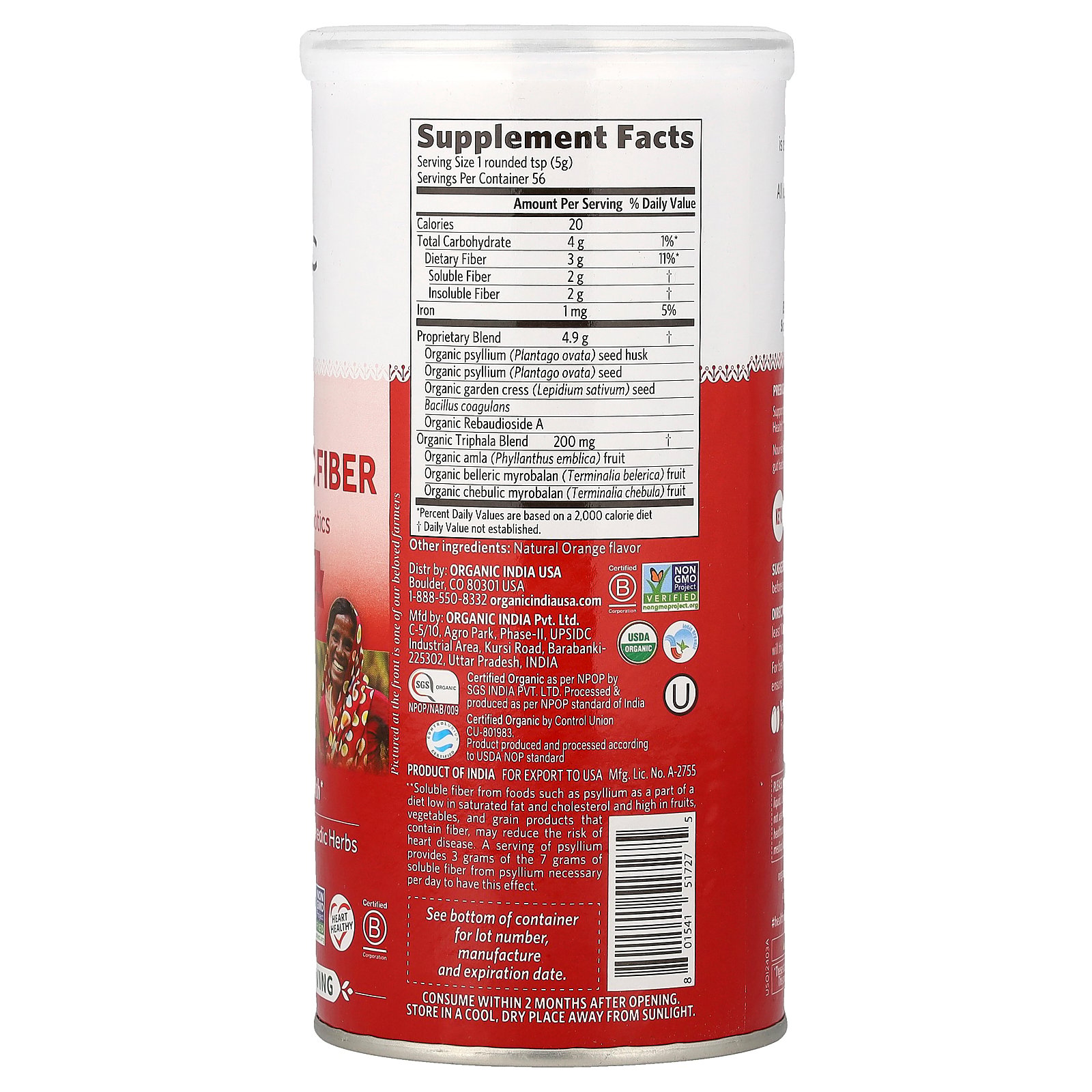 thumbnail image 2 of Organic India Orange Psyllium Pre & Probiotic Fiber 10 oz, 2 of 4
