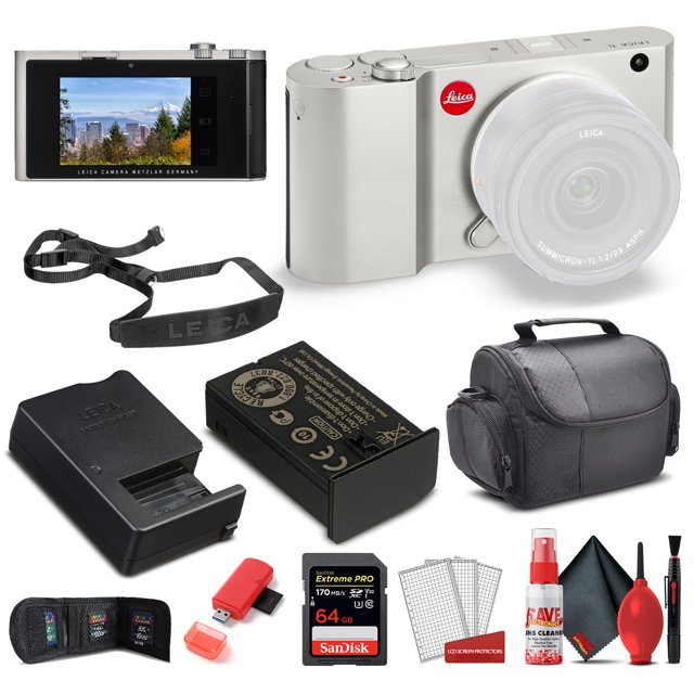 Leica TL Mirrorless Digital Camera (Silver) (18147) + 64GB Extreme Pro Card + Card Reader + Case + Cleaning Set + Memory Wallet - Starter Bundle Leica 18147_EDI_1