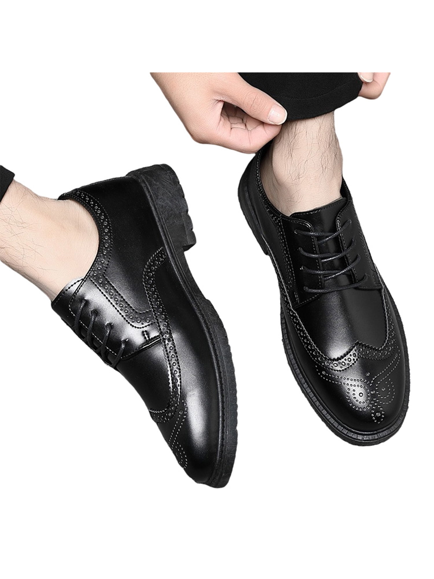 Mens Boys Black Slip On Formal Casual Work Office Stitched Wedding Shoes Size