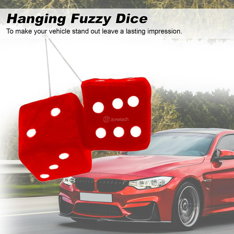 Car Colorful Plush Dice Automobiles Rear View Mirror Charms Hanging Decor  Led Car Lights Interior (Red, One Size)