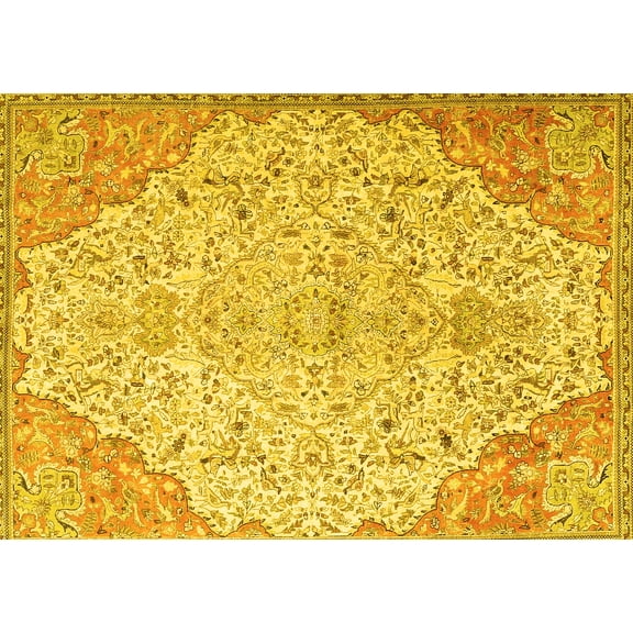 Ahgly Company Machine Washable Indoor Rectangle Persian Yellow Traditional Area Rugs, 5' x 7'